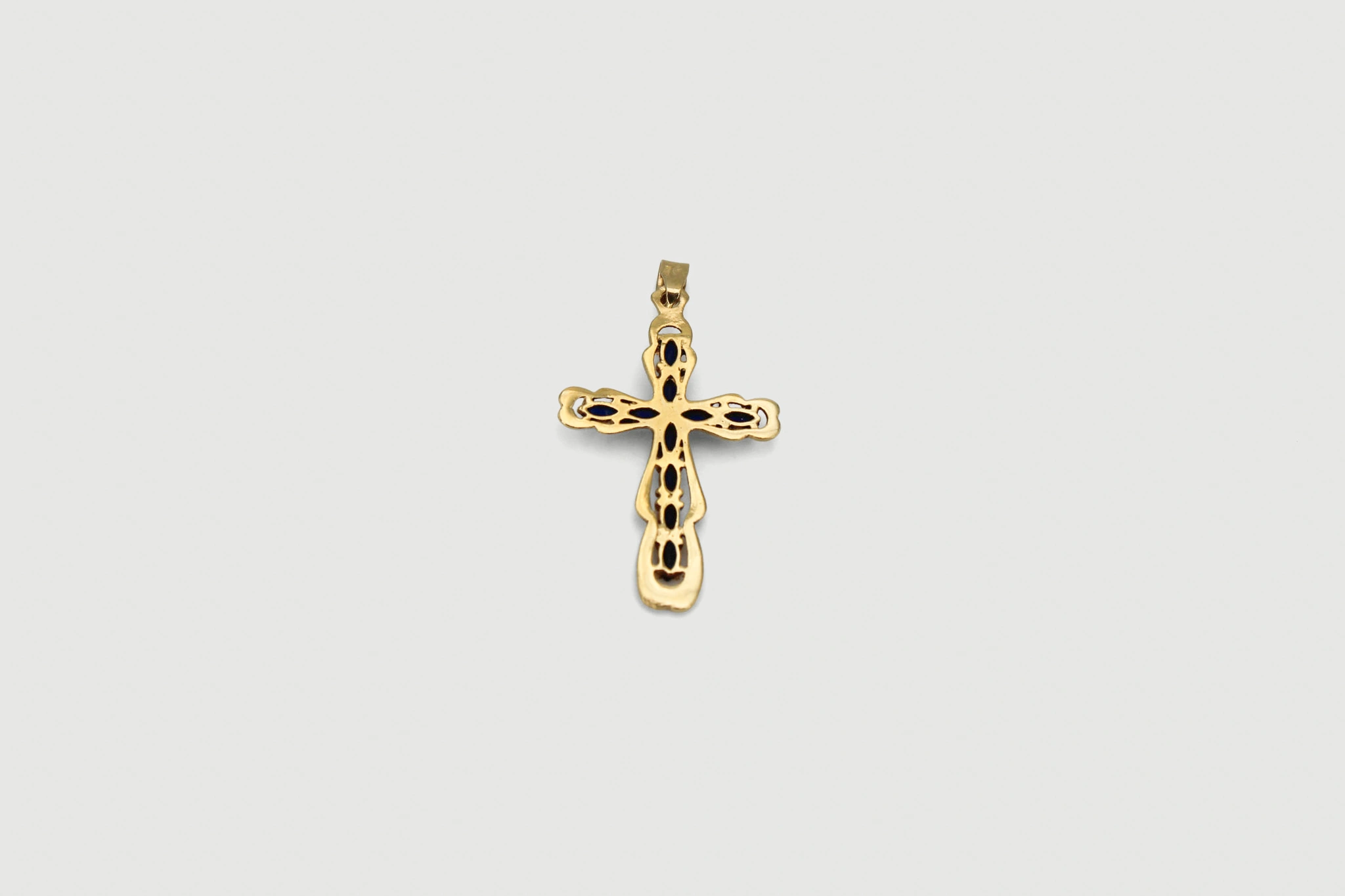 Cruz de oro de 18k con piedras azules — vista alternativa