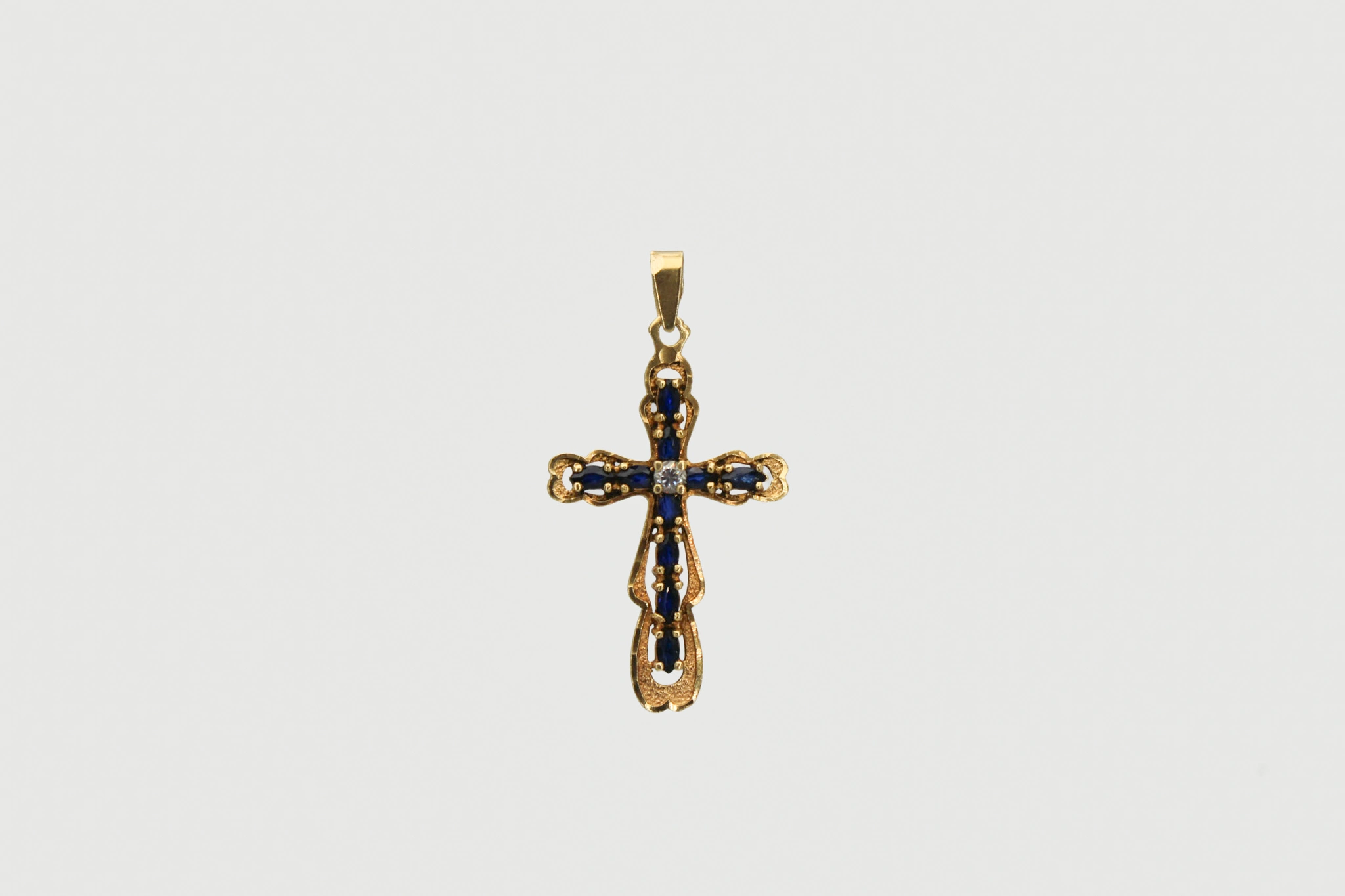 Cruz de oro de 18k con piedras azules — foto 3