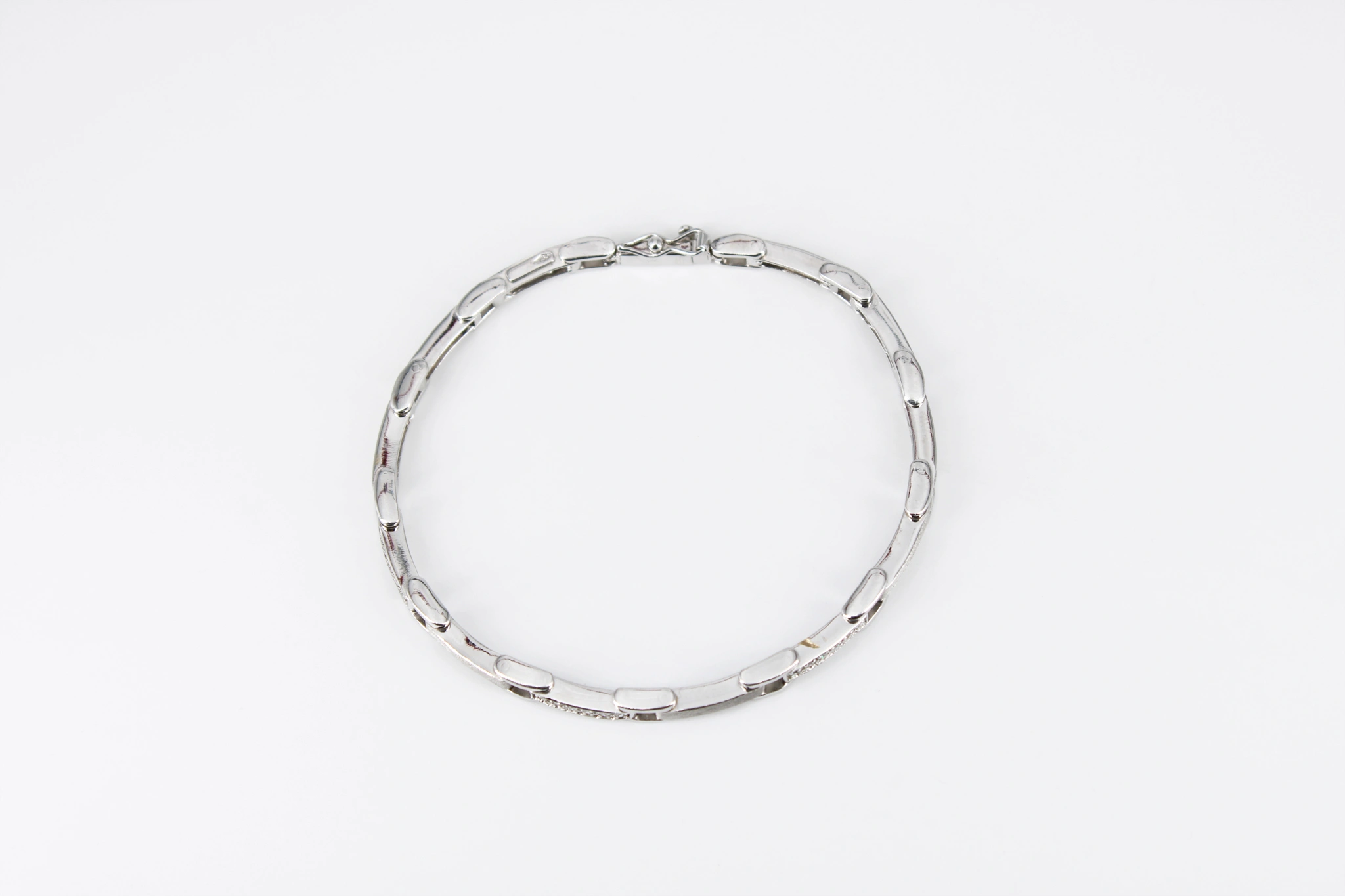 Pulsera de oro blanco 18K eslabones con circonitas
