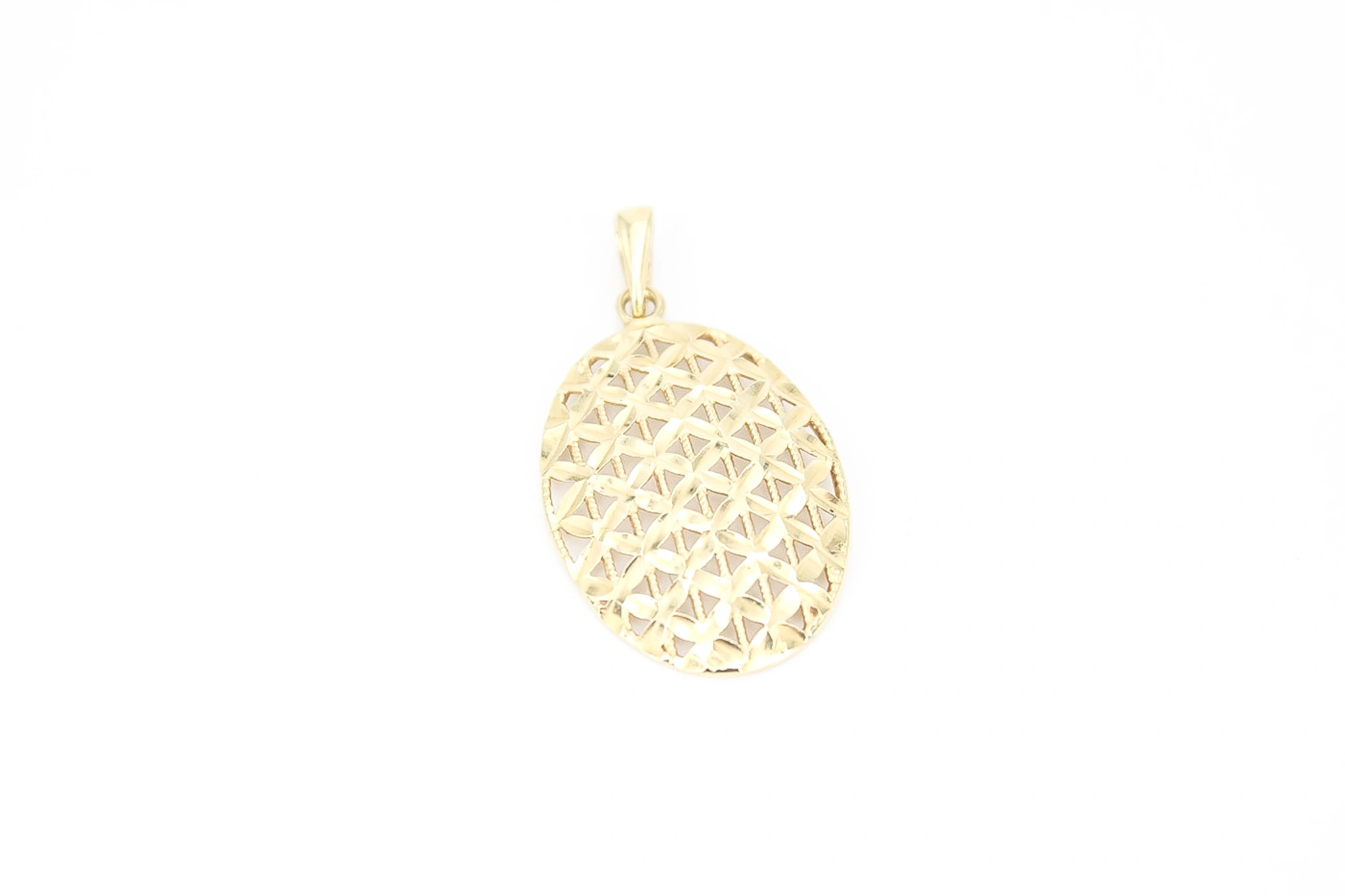 Colgante ovalado de oro calado geométrico 18K