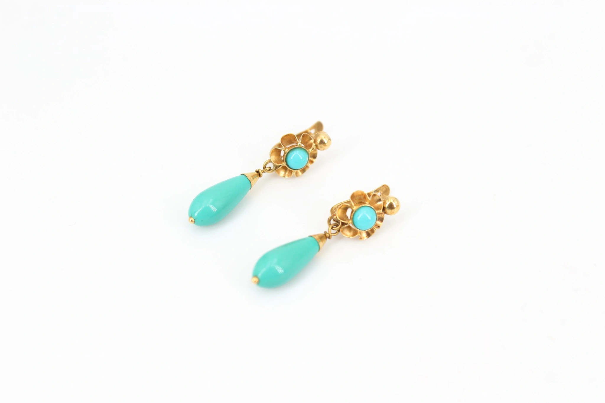 Pendientes colgantes de oro 18K con piedras de color azul turquesa