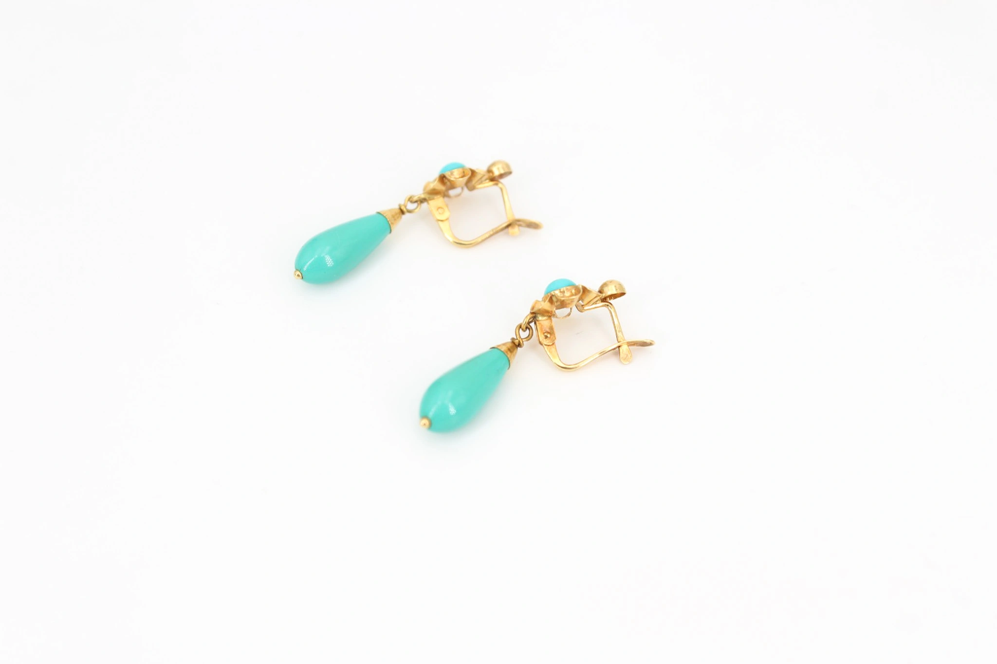 Pendientes colgantes de oro 18K con piedras de color azul turquesa — vista alternativa