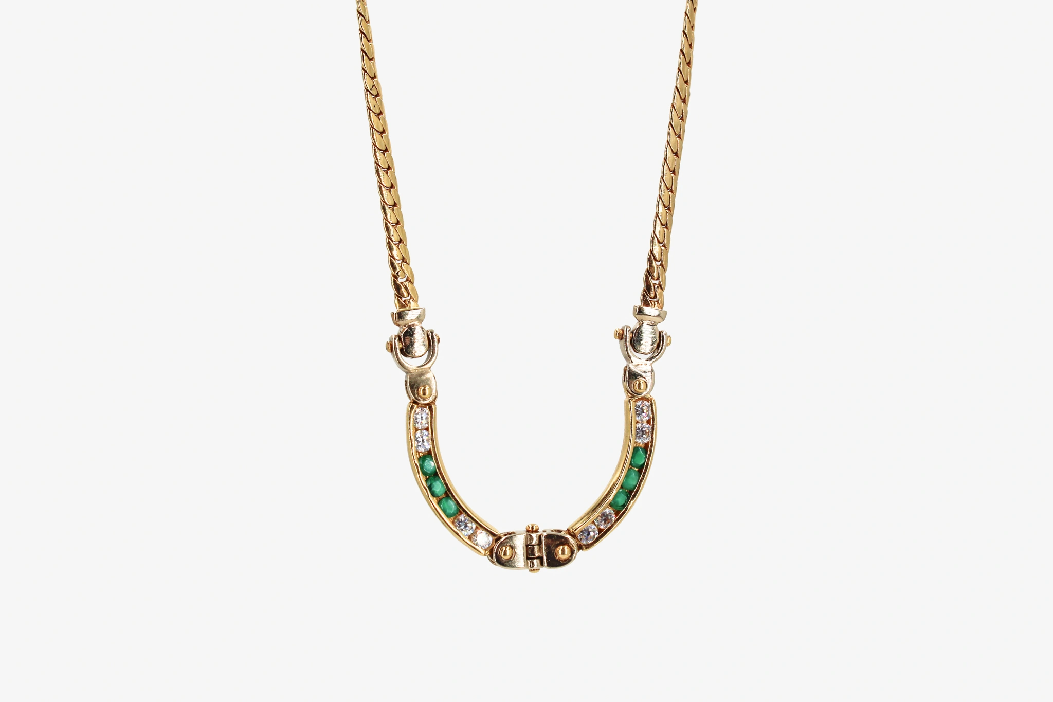 Gargantilla de oro de 18k con circonitas y piedras verdes