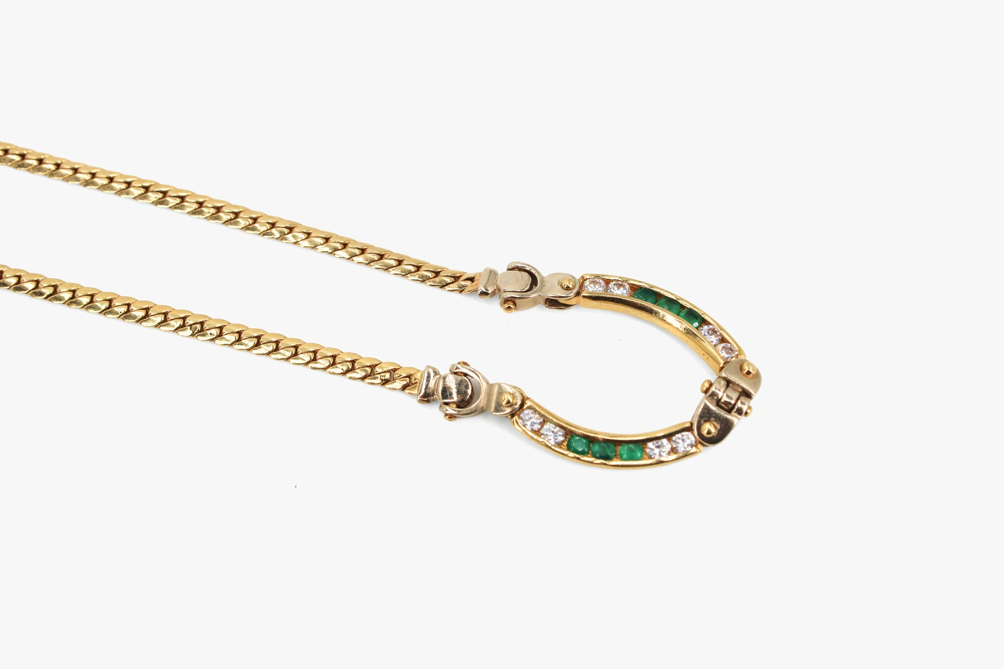 Gargantilla de oro de 18k con circonitas y piedras verdes — vista alternativa