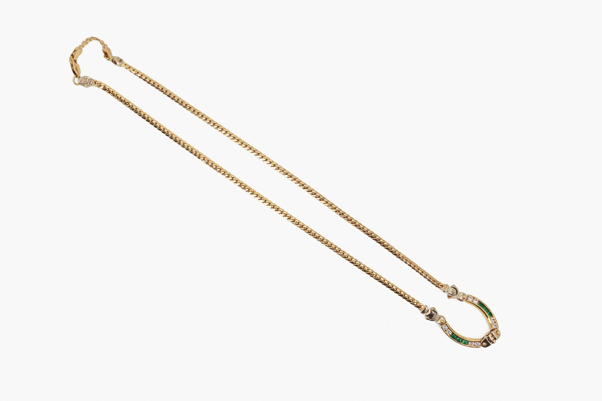 Gargantilla de oro de 18k con circonitas y piedras verdes — foto 3
