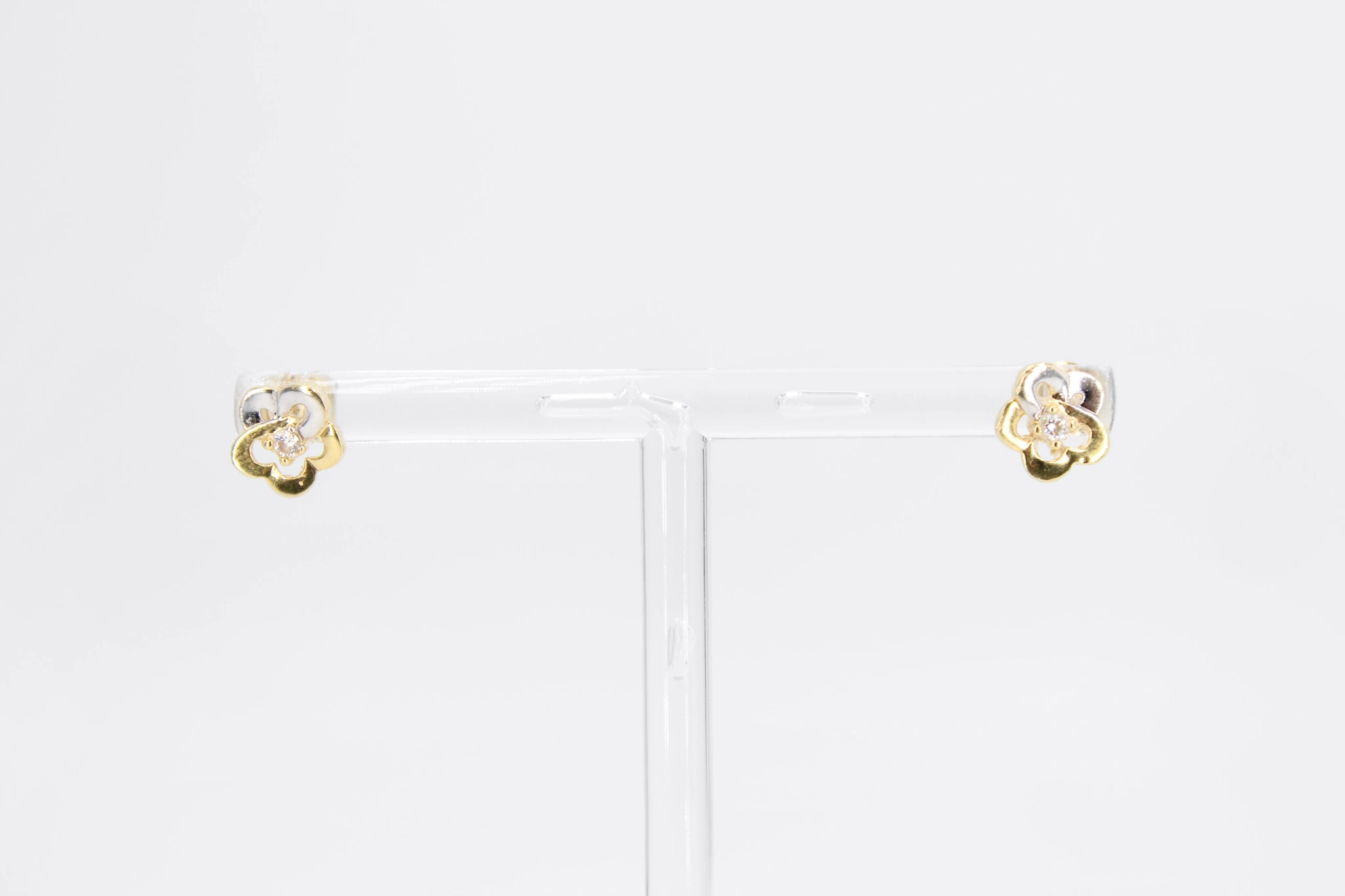 Pendientes forma de flor de oro combinado 18K — vista alternativa