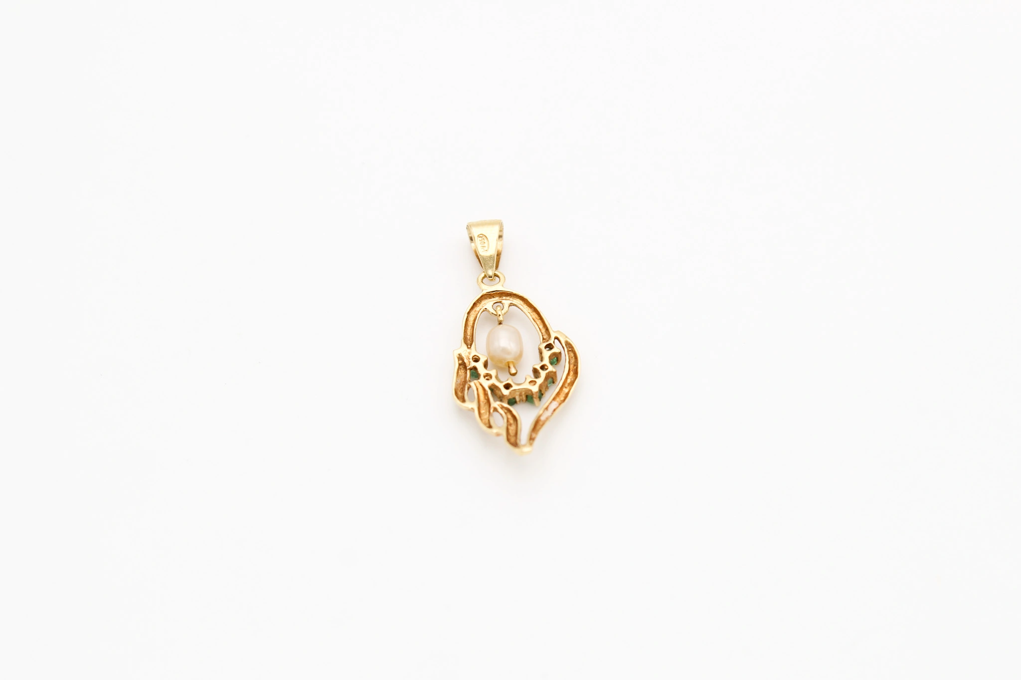 Colgante de oro 18K con perla y piedras verdes — vista alternativa
