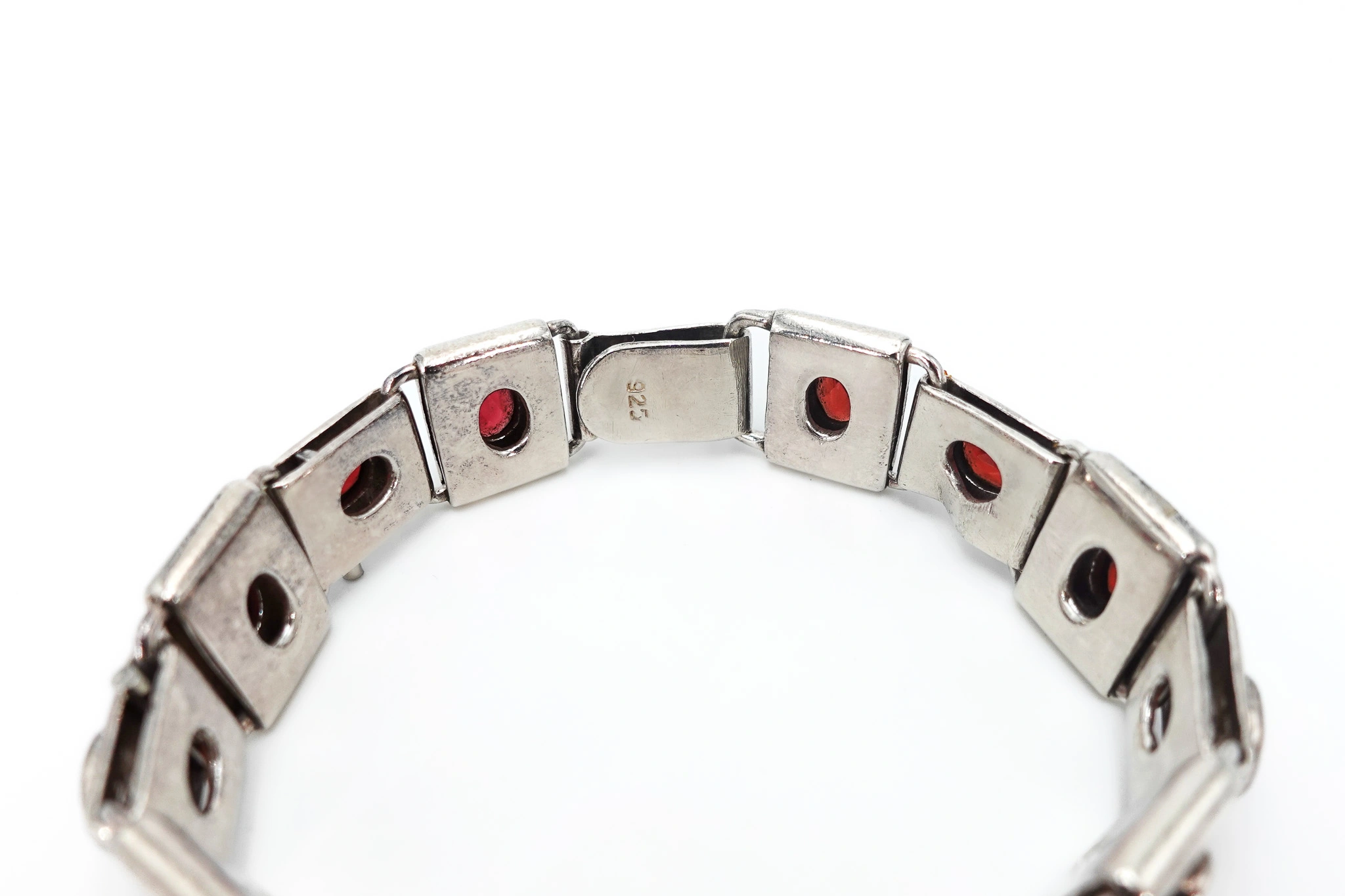 Pulsera de plata 925 eslabones alternados con granate — vista alternativa