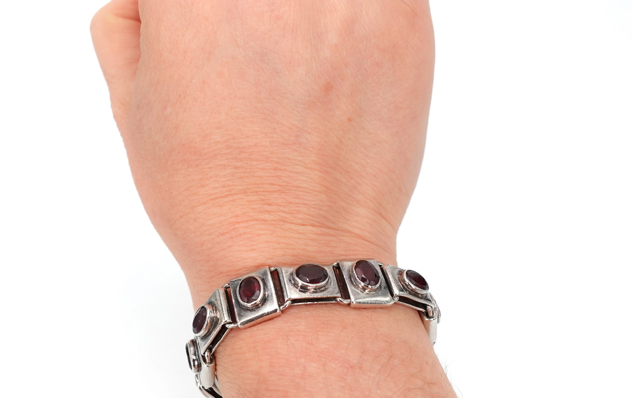 Pulsera de plata 925 eslabones alternados con granate — foto 3