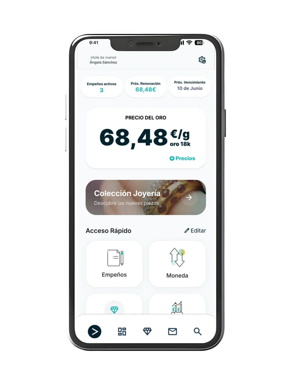 App Quickgold en el móvil